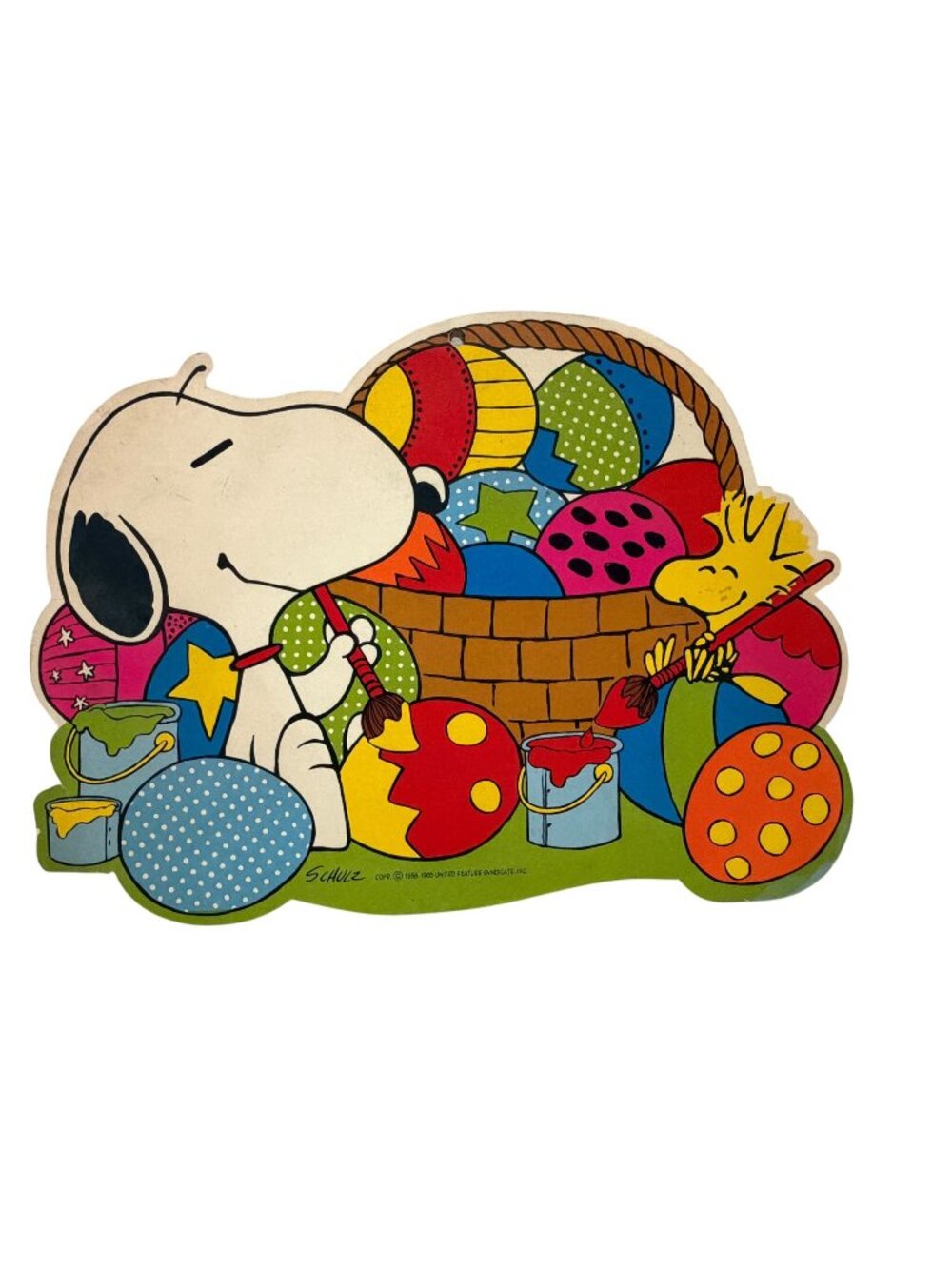 Vintage Schulz Corp. Cut Out Wall Decor Easter Snoopy Woodstock Basket Eggs